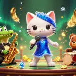 xoso66 offers dynamic gaming experience with singing cat, sax crocodile, and drum bear in vibrant casino scene.