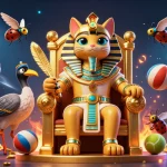 B52 cat pharaoh celebrates gambling victory surrounded by dynamic sports elements.
