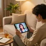 Engaging with crush on ai in a cozy living room setting showcasing digital interactions and emotional connectivity.