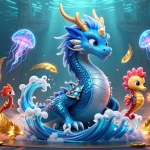 Experience thrilling llwin đăng ký action with a majestic water dragon and coral knight in a dynamic casino scene.