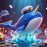 Engage with tỷ lệ bóng đá as a playful whale and dolphin explore a treasure-filled sea.