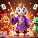 Experience the excitement at TOPBET with a whimsical illustration featuring a royal tiger, jester monkey, and jade dragon.
