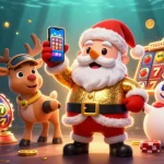 Engaging scene illustrating Quyền riêng tư with Santa enjoying slots and vibrant casino elements.