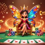 Experience thrilling poker action with LLwin's vibrant 3D casino illustration featuring a butterfly queen.
