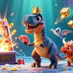 O A73_slot apresenta um divertido cassino online com personagens em ação, incluindo um T-Rex e um pterodáctilo.
