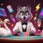 Experience the excitement of 312bet with captivating characters at a rich baccarat table surrounded by vibrant casino elements.