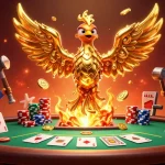 Experience the thrill of winning with f8beta2's golden phoenix as it emerges triumphantly in a vibrant casino scene.