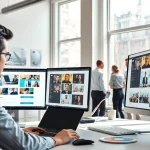 Designing innovative edmonton web design concepts in a modern workspace.
