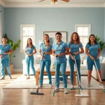 Efficient house cleaning Atlanta team working in a bright, organized home setting.