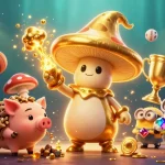 Bet big with TK88 in a vibrant scene featuring a golden mushroom wizard and treasure-filled sports elements.