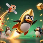 Experience exciting SC88 Gifts with a golden penguin in a vibrant casino-themed scene.