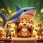 Experience the thrill of ONBET with dynamic gambling action featuring a hamster king on a shark throne.