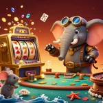 Engage in thrilling gameplay with OK9 at the vibrant casino scene featuring steampunk elements.