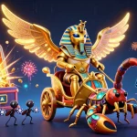 PJOK offers thrilling casino experiences with a golden scarab and treasure-packed jackpot scene.