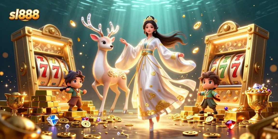 Experience thrilling gameplay with sl888 in this vibrant 3D illustration of a lively casino atmosphere.