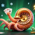 Experience immersive betting with sc88 as a giant nautilus holds poker hands amidst crypto coins and vibrant gaming elements.
