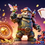 Experience gameplay excitement with nhà cái lu88 in a vibrant 3D casino scene filled with treasures.