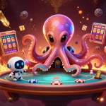 Dabet showcases a dynamic scene with an alien octopus at a poker table, surrounded by vibrant gaming elements.