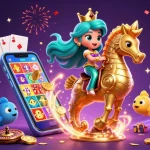 Engage with the 9bet casino experience, featuring a mermaid princess in a dynamic gambling scene.