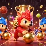 CM88 rivals engage in a colorful, dynamic gambling game amidst gold coins and footballs.