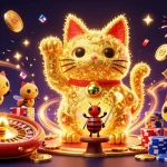 Engage with TK88's thrilling casino experience featuring a lucky cat and dazzling game elements.