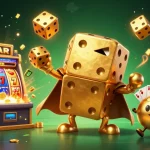Engage in thrilling casino action with debet, featuring a golden dice golem, vibrant jackpots, and rich casino elements.