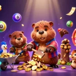 Garuda303 showcases a lively casino scene with vibrant characters and gold coins raining down.