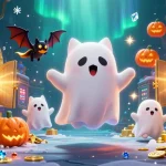 Experience the da88 adventure with a ghost cat in a haunted casino, surrounded by treasures and jackpot excitement.