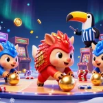 Engage with lucky88's exciting gaming experience featuring animated pangolins and vibrant casino elements.