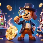garuda303 explores a golden poker chip clue amid vibrant slot game elements