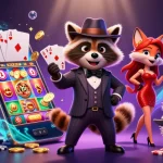 five88 showcases thrilling gameplay with a raccoon in a suit and stylish companions at a colorful casino.