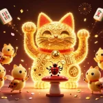 Watch CM88 transform luck with dazzling casino symbols from a giant lucky cat illustration.