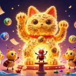 Experience vibrant gameplay with o8’s dynamic lottery scene featuring a lucky cat and exciting elements.