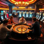 Pari sportif retrait instantané dans un casino animé avec des joueurs concentrés.