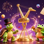 Engage with the debet lottery world, featuring colorful lottery balls and festive characters.