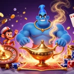 Join hitclub to unlock thrilling jackpots with a dazzling genie and magic carpet surrounded by casino treasures.