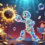 Engage with FABET's colorful slots featuring a galactic mantis shrimp battling through an asteroid for gems.