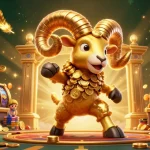 Experience thrill with 1da88's golden ram charging through a vibrant casino scene.