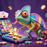 Experience thrilling gameplay at lucky88a with vibrant casino elements and a colorful chameleon owner.