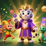 Experience the thrill of gaming at hitclub with an exciting illustration of a tiger, monkey, and dragon amidst jackpot elements.