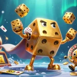 Experience the thrill of gaming at LV88 with a golden dice golem juggling and slot elements.