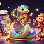 Experience the thrills of qq8827 with a vibrant 3D illustration of gaming action, including colorful slots and coins.