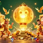 AZ888 glows at the heart of a vibrant 3D casino scene filled with golden treasures and slot reels.