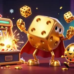 Engage with soikeo's dynamic casino illustration featuring golden dice and vibrant casino elements.